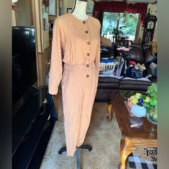 ASOS Design textured button front jumper in camel jumpsuit. - Picture 6 of 16